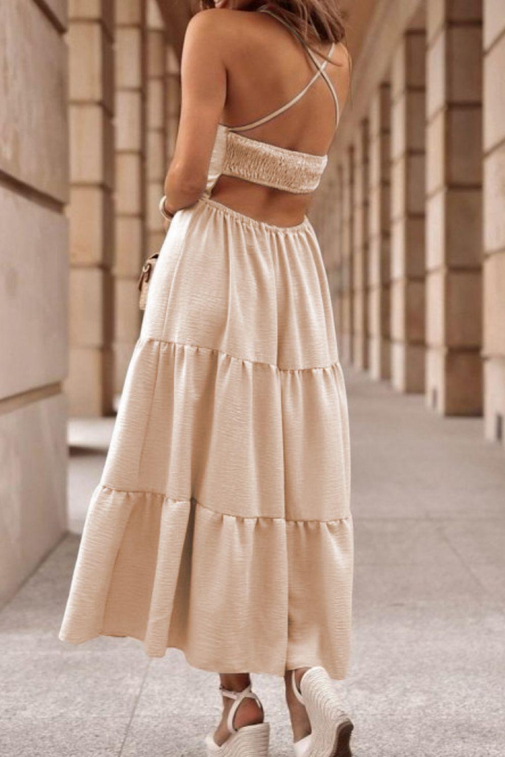 Tiered Crisscross Spaghetti Strap Dress - ClubOn