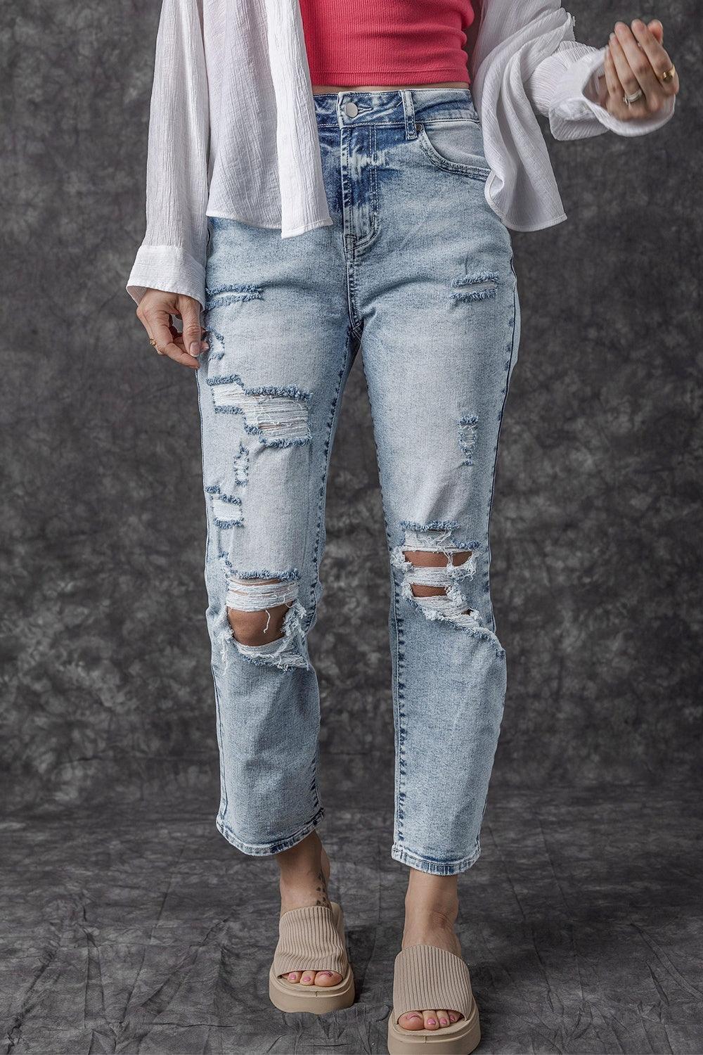 Distressed High Waist Jeans - ClubOn