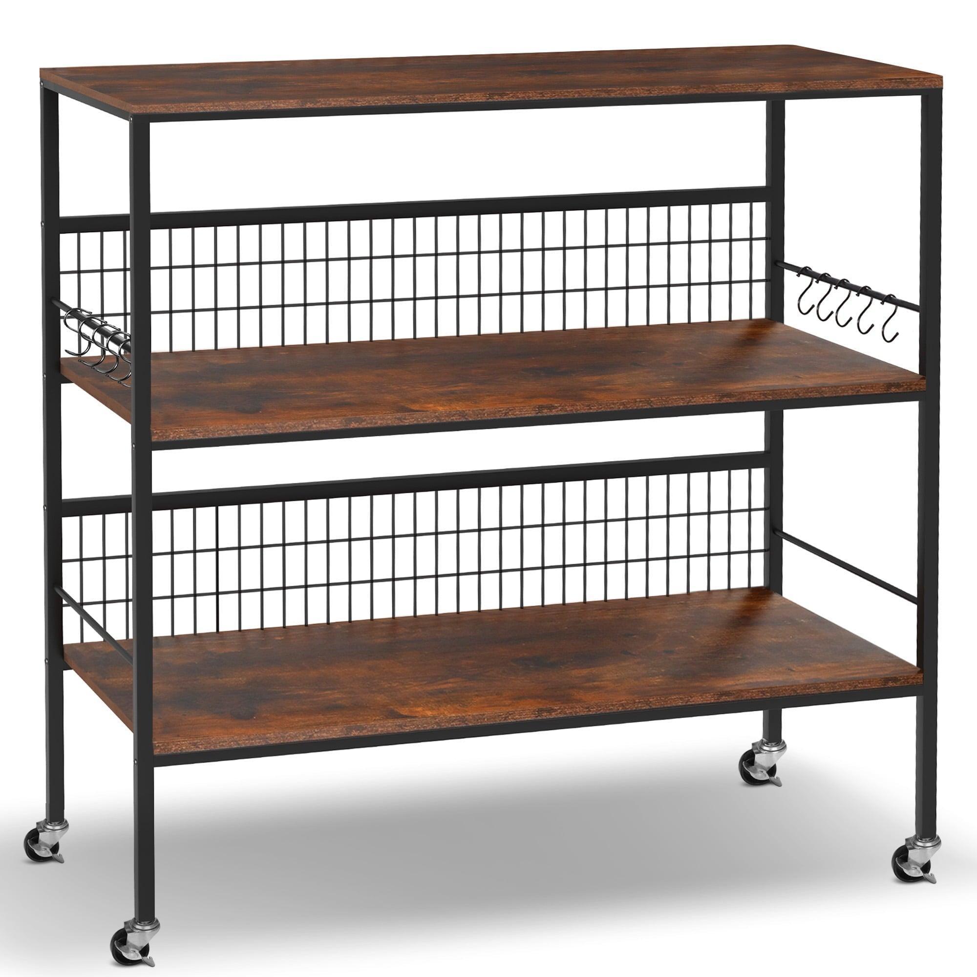 Copedvic 40" Rolling Kitchen Cart Island, 3-Tier Baker's Rack, Microwave Oven Stand with 10 Hooks, Black - ClubOn