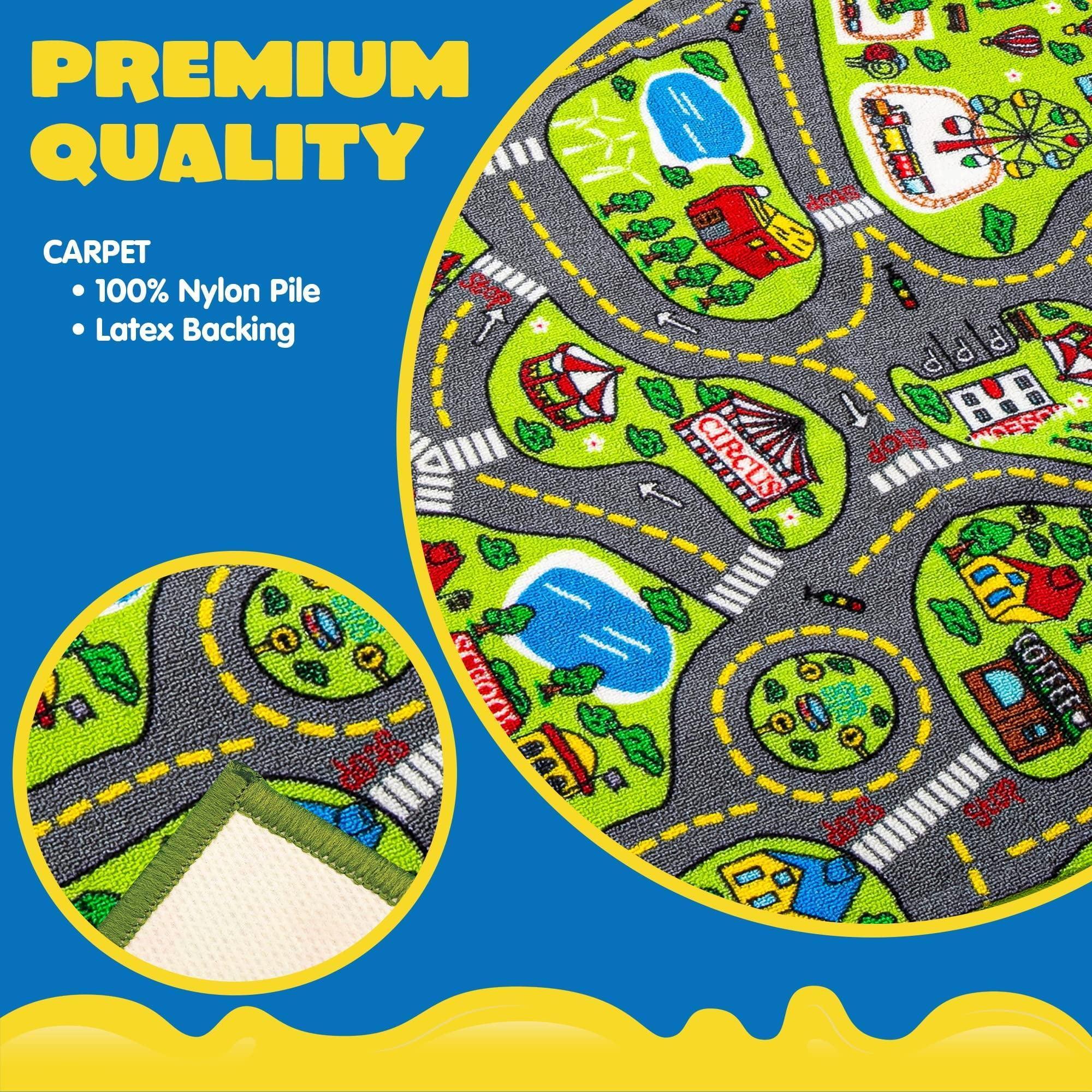 SYNCFUN 2-Pack Kids Car Rug – Jumbo Car Play Mat for Toddlers, Durable City Pretend Play Carpet - ClubOn
