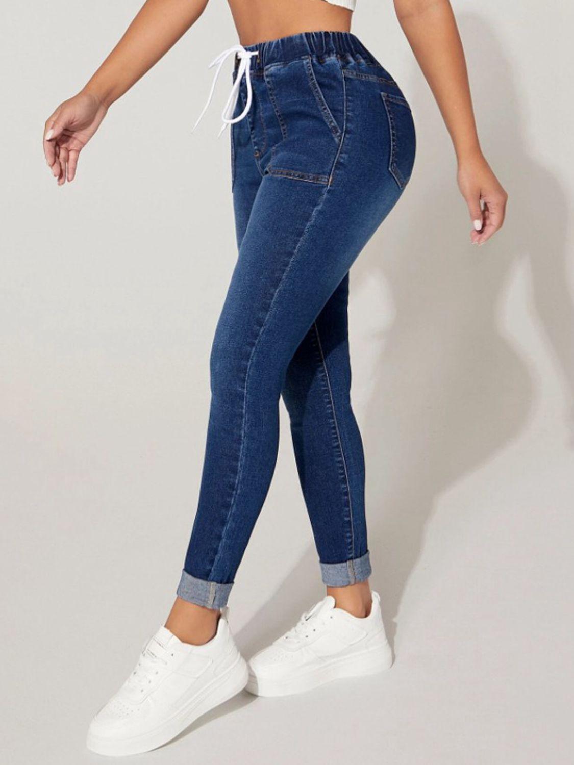Drawstring Cropped Jeans - ClubOn
