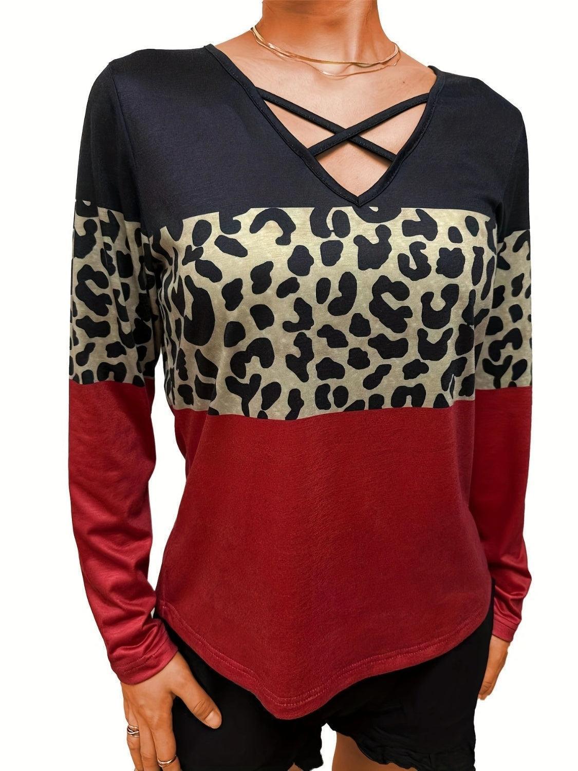 Crisscross Color Block Long Sleeve T-Shirt - ClubOn