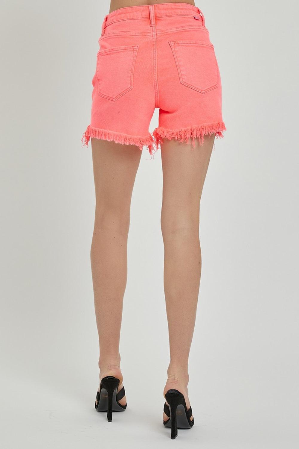 RISEN Raw Hem Asymmetrical Waist Denim Shorts - ClubOn