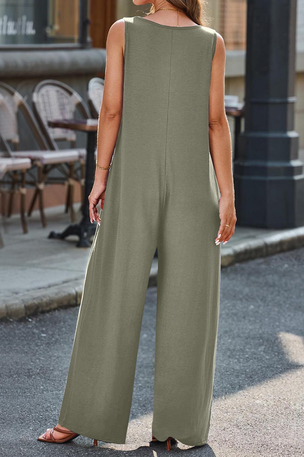 Full Size V-Neck Wide Strap Jumpsuit - ClubOn