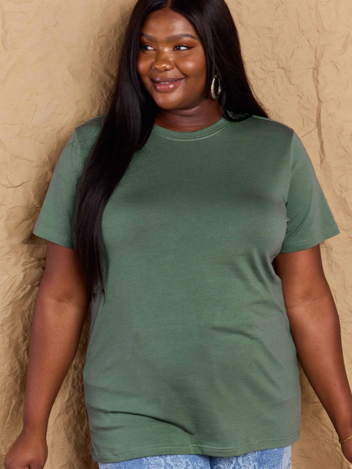 Full Size Round Neck Short Sleeve T-Shirt - ClubOn