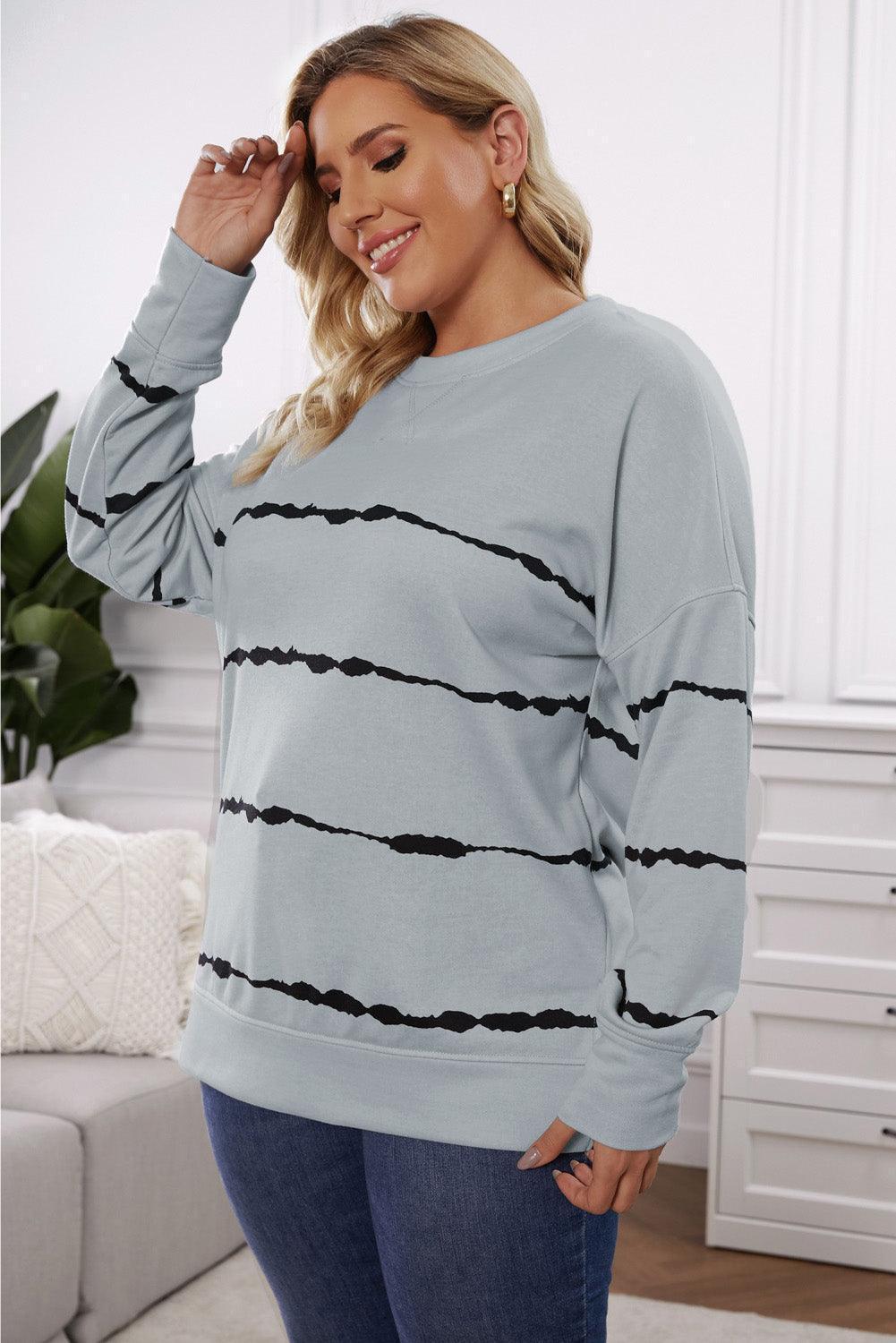 Plus Size Round Neck Dropped Shoulder Sweatshirt - ClubOn