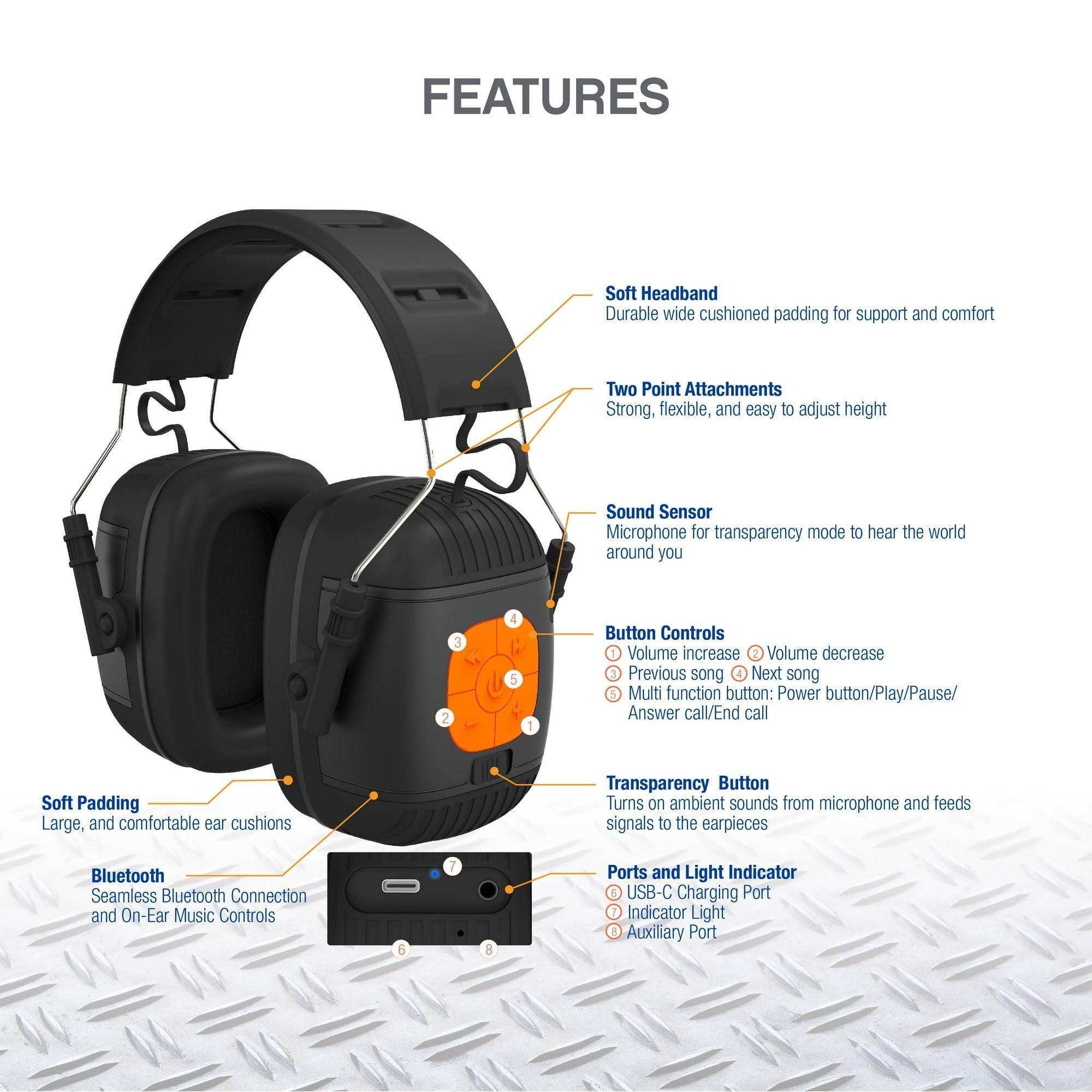 Tzumi Sound Guards Noise-Cancelling Bluetooth Headphones, Hearing Protection Ear Muffs - ClubOn