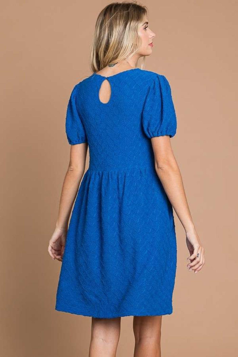 Culture Code Texture Round Neck Short Sleeve Dress with Pockets - ClubOn
