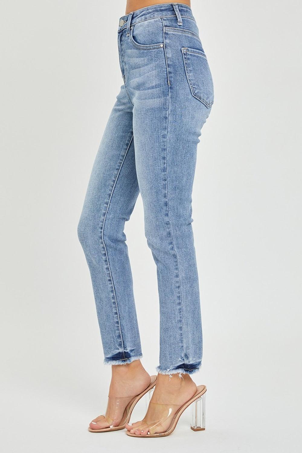 RISEN Full Size High Rise Frayed Hem Skinny Jeans - ClubOn