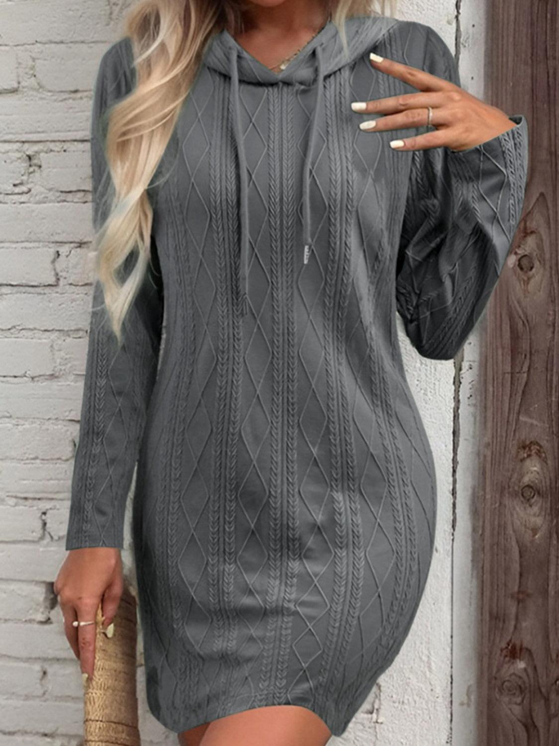 Drawstring Hooded Sweater Dress - ClubOn