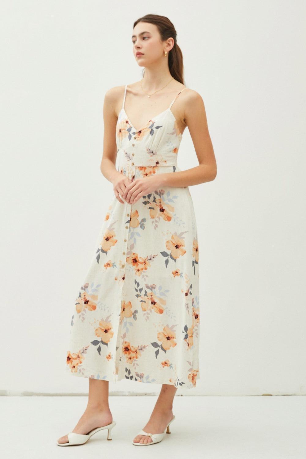 Be Cool Floral Button Down Cami Midi Dress - ClubOn