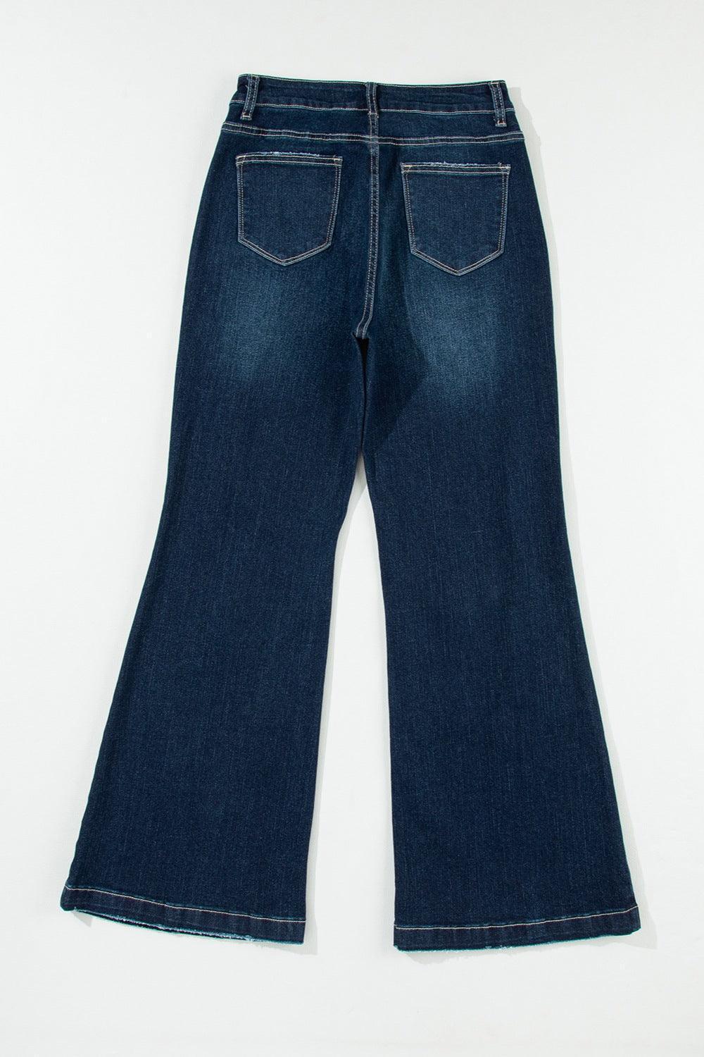 Distressed Wide Leg Jeans with Pockets - ClubOn