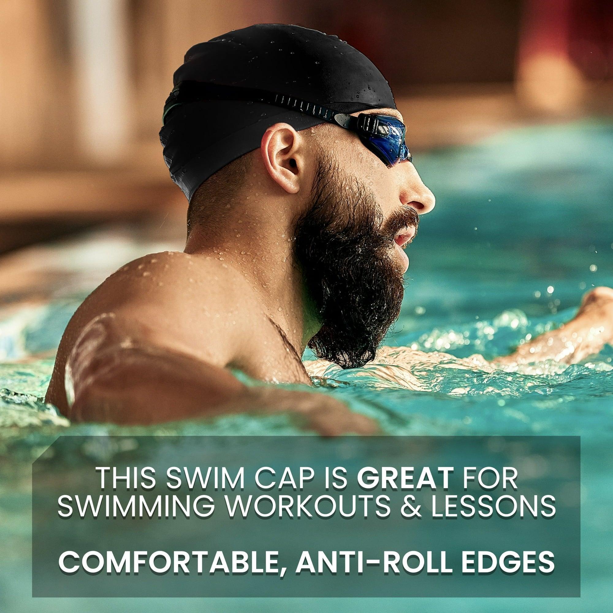 Athletic Works Adult Size Black Silicone Swim Cap – Durable, Comfortable Fit - ClubOn