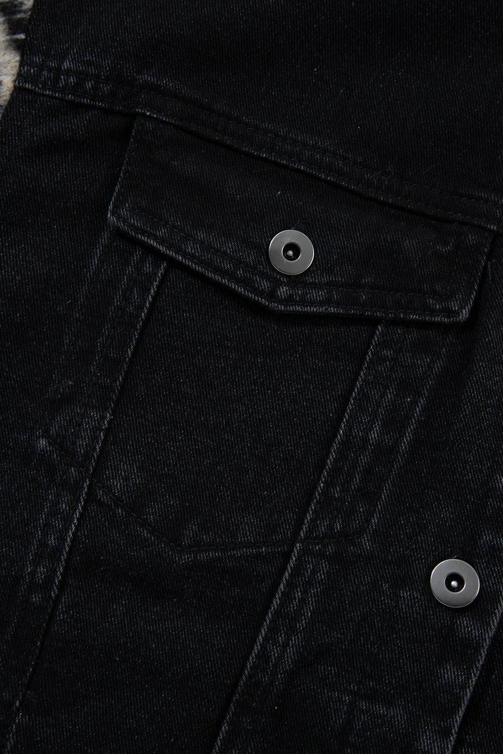 Drawstring Raw Hem Button Up Hooded Denim Jacket - ClubOn