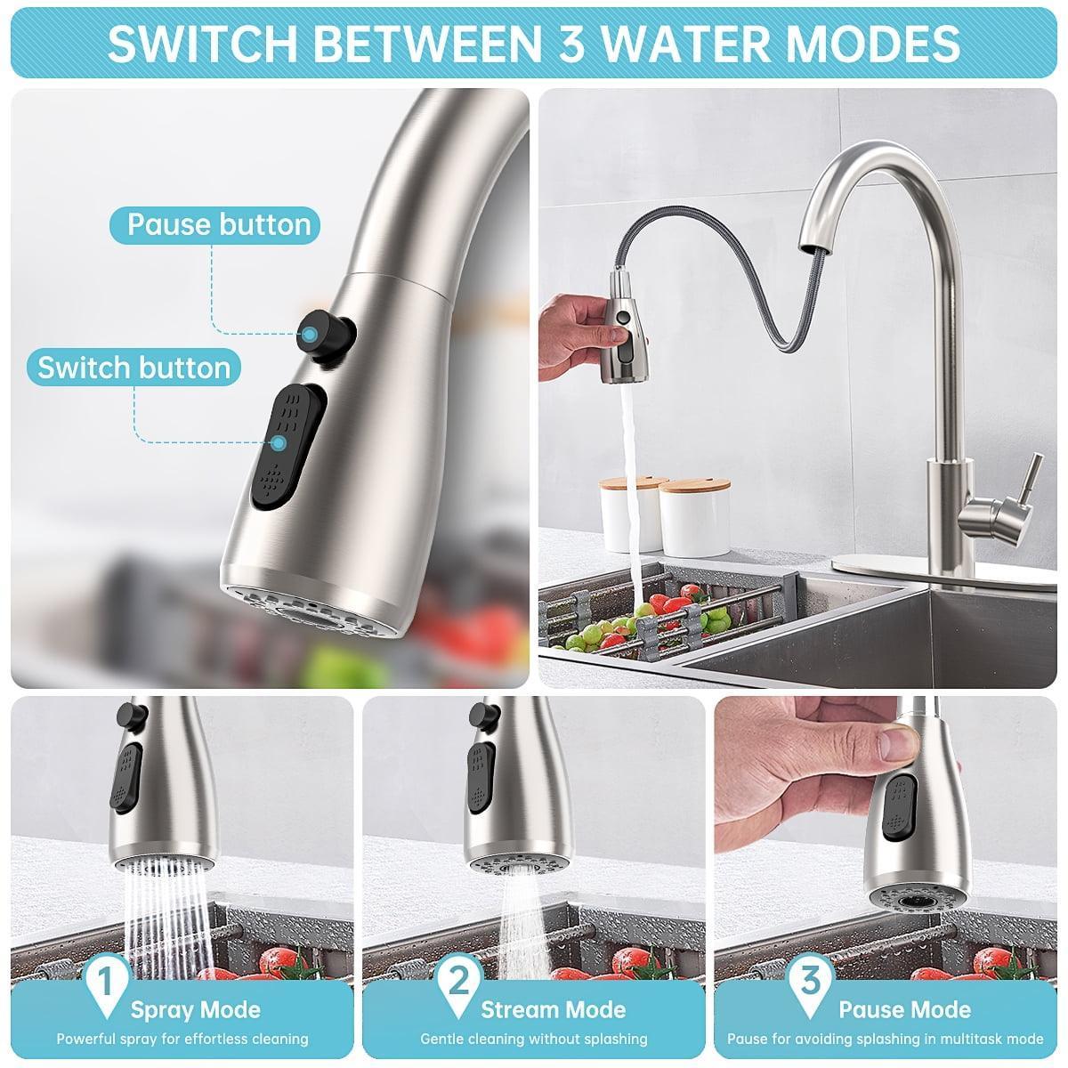 High Arc Kitchen Sink Faucet with Pull Down Sprayer - Single Handle - ClubOn