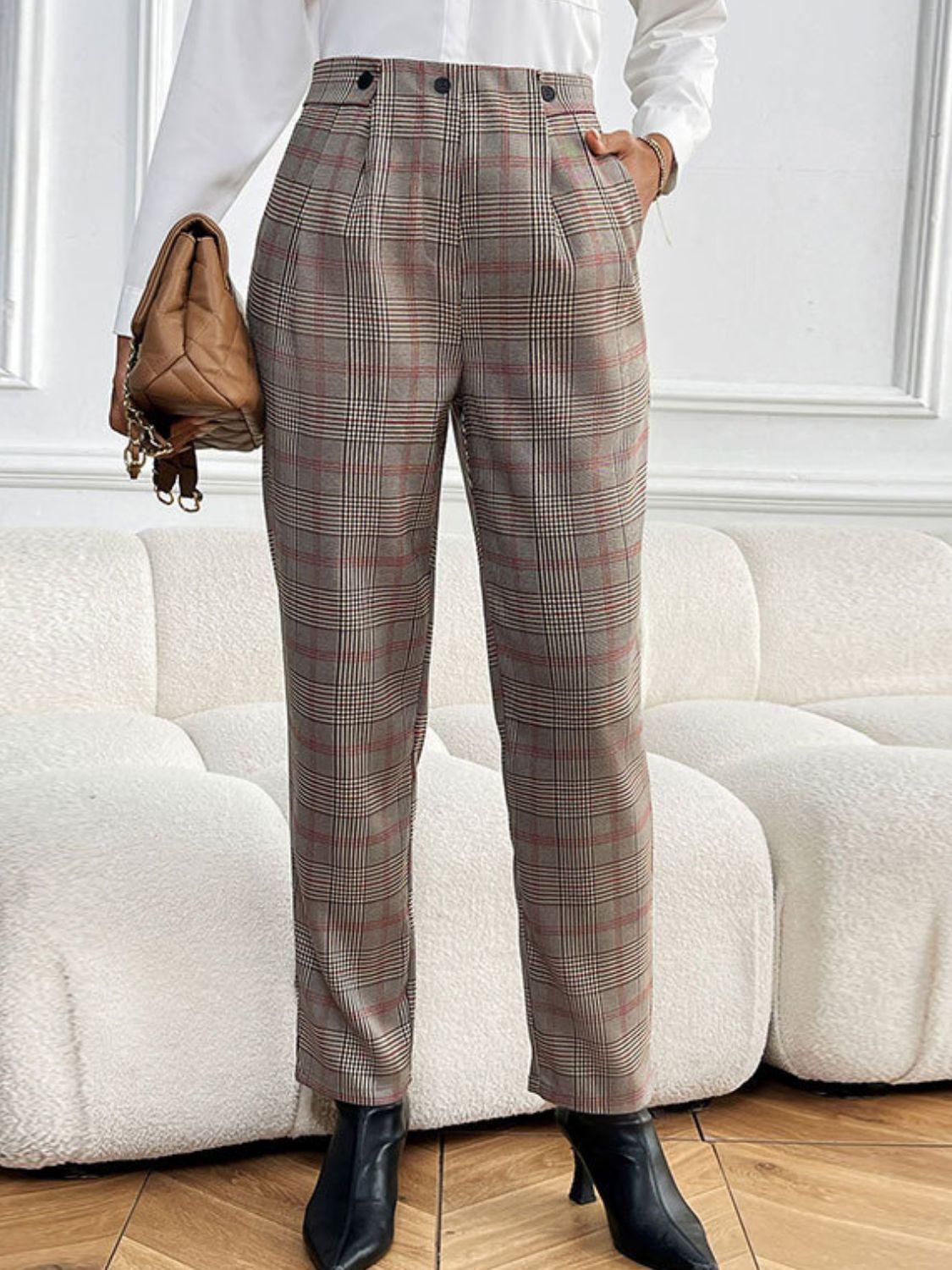 Perfee Plaid Straight Pants – Stylish & Versatile - ClubOn