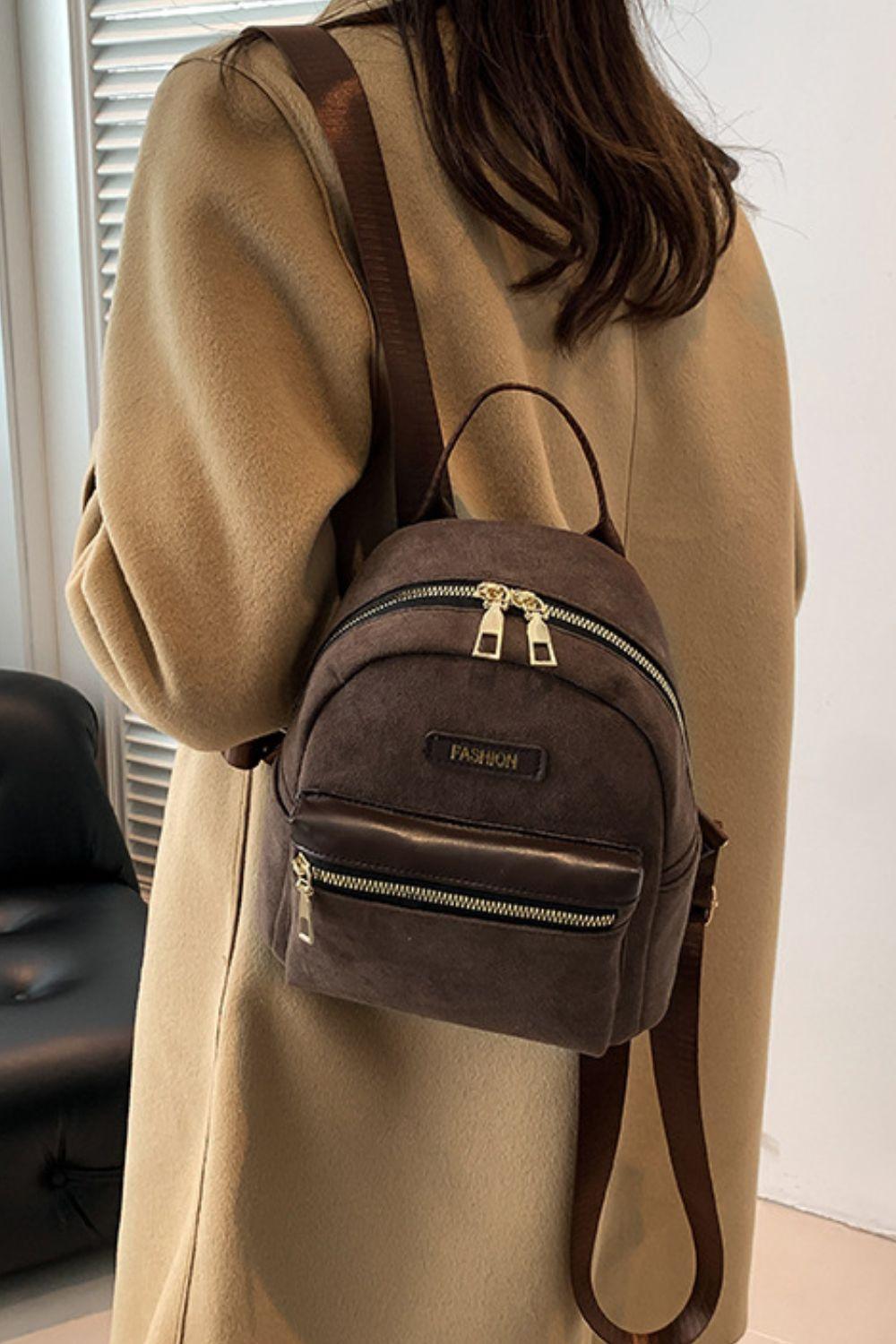 Suede Adjustable Strap Backpack Bag - ClubOn