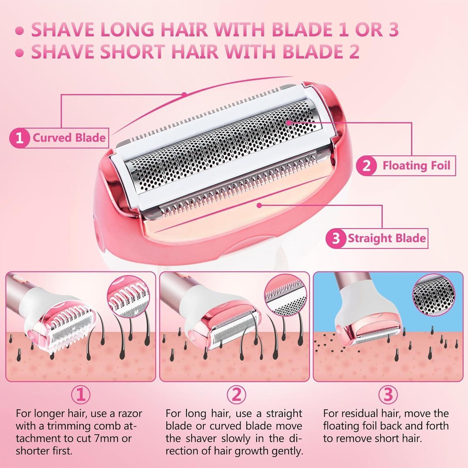 Electric Lady Shaver, 4-in-1 Women Razors for Shaving, Cordless & Rechargeable, Face, Legs, Underarm, Bikini Trimmer, Wet & Dry Hair Removal - ClubOn