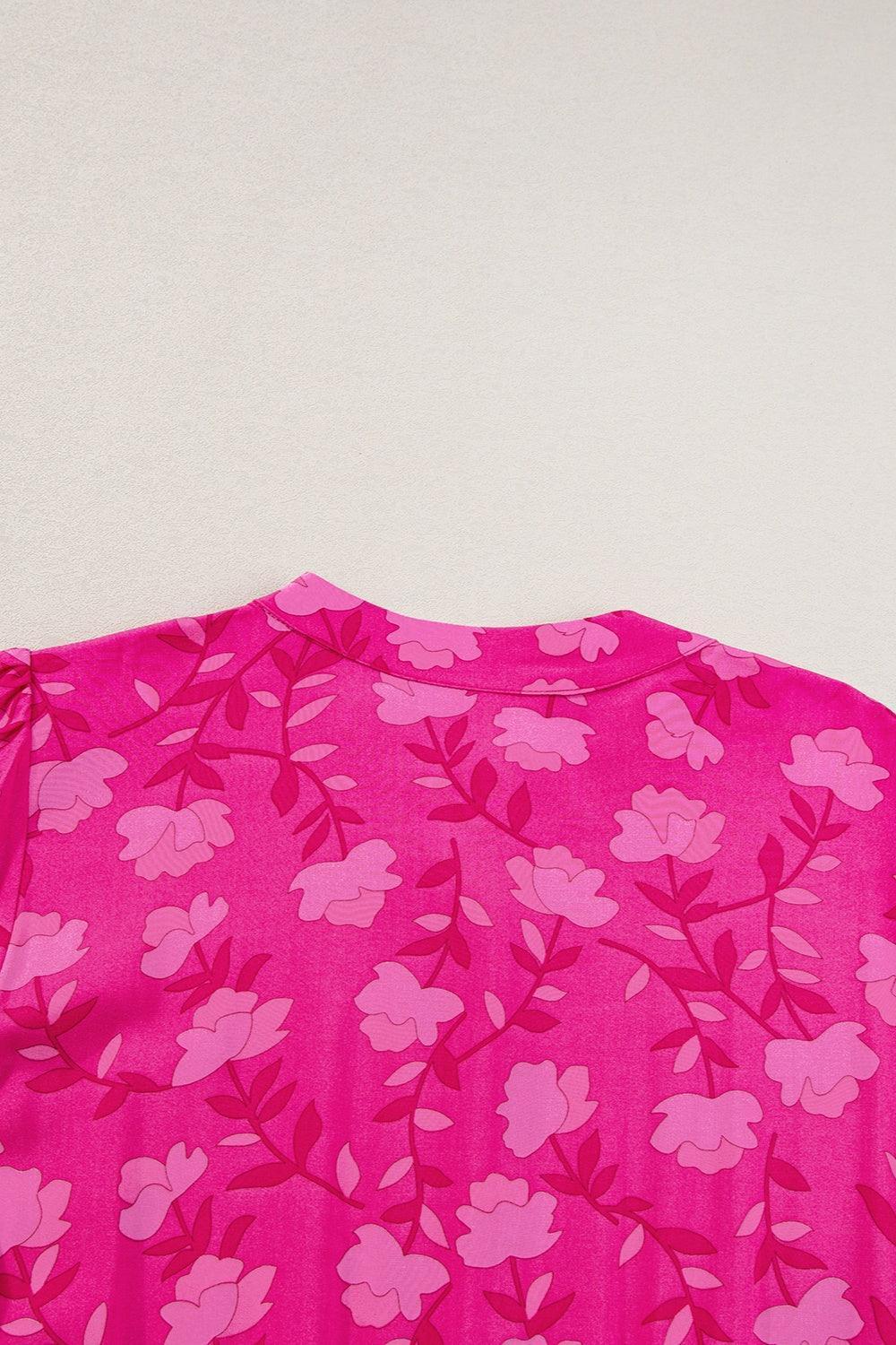 Drawstring Printed Short Sleeve Midi Dress - ClubOn