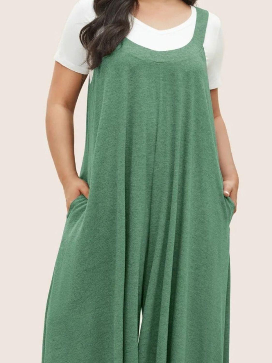 Full Size Pocketed Wide Leg Overalls - ClubOn