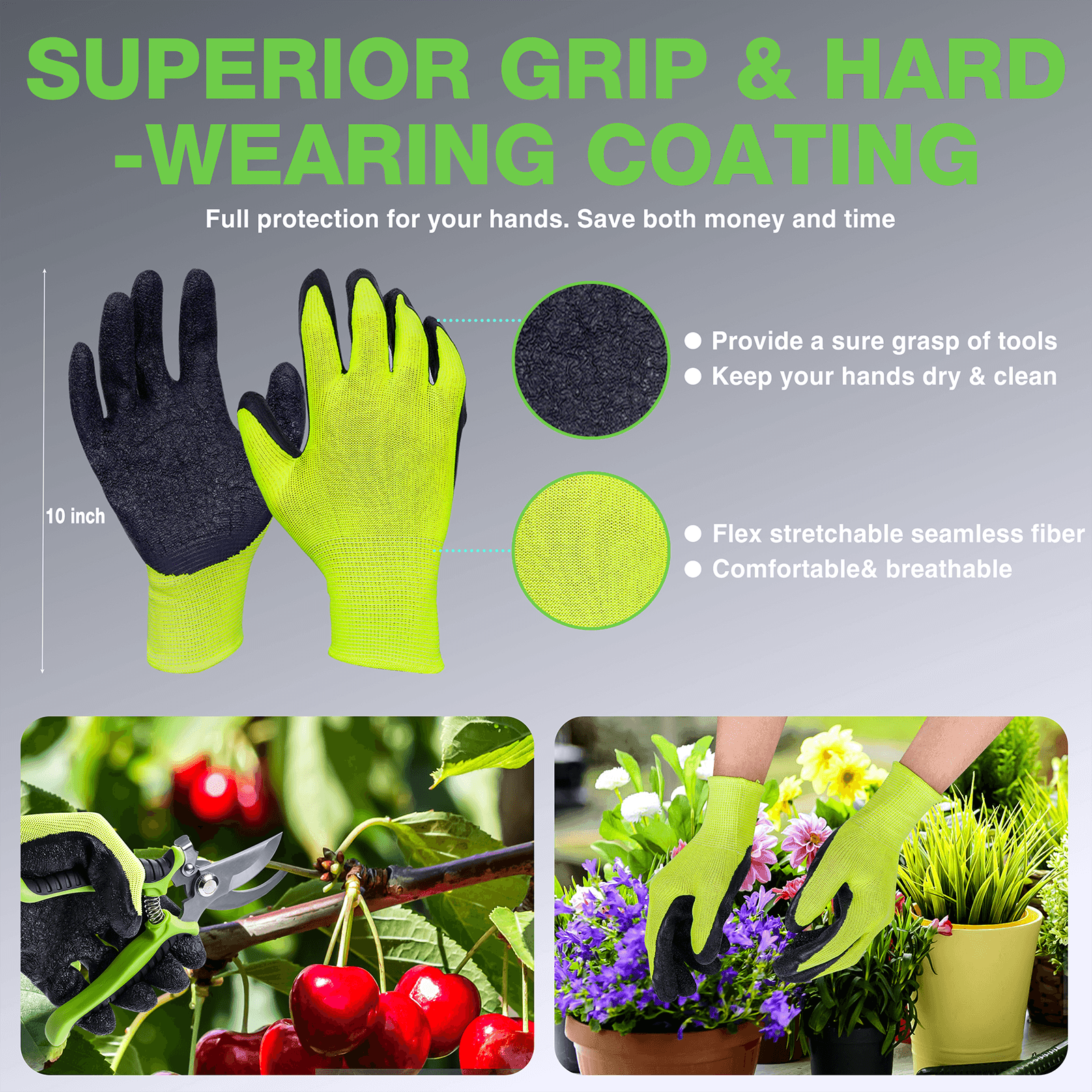 SUNOYAR 4 Pack Garden Pruning Shears, Handheld Clippers & Gardening Gloves, Stainless Steel Blades - ClubOn