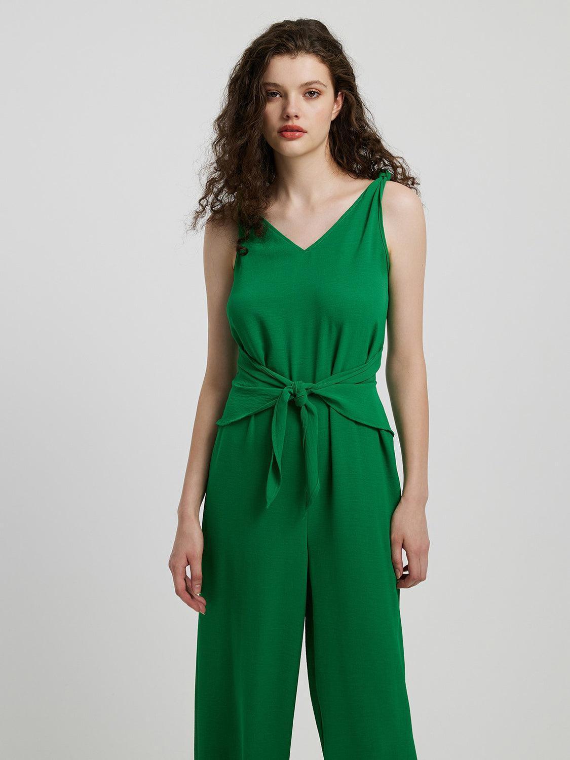 Honey Knot Detail Tie Front Sleeveless Jumpsuit - ClubOn