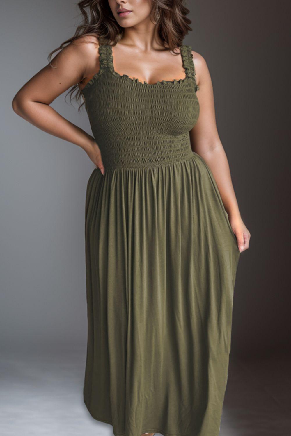 Plus Size Smocked Square Neck Maxi Dress - ClubOn