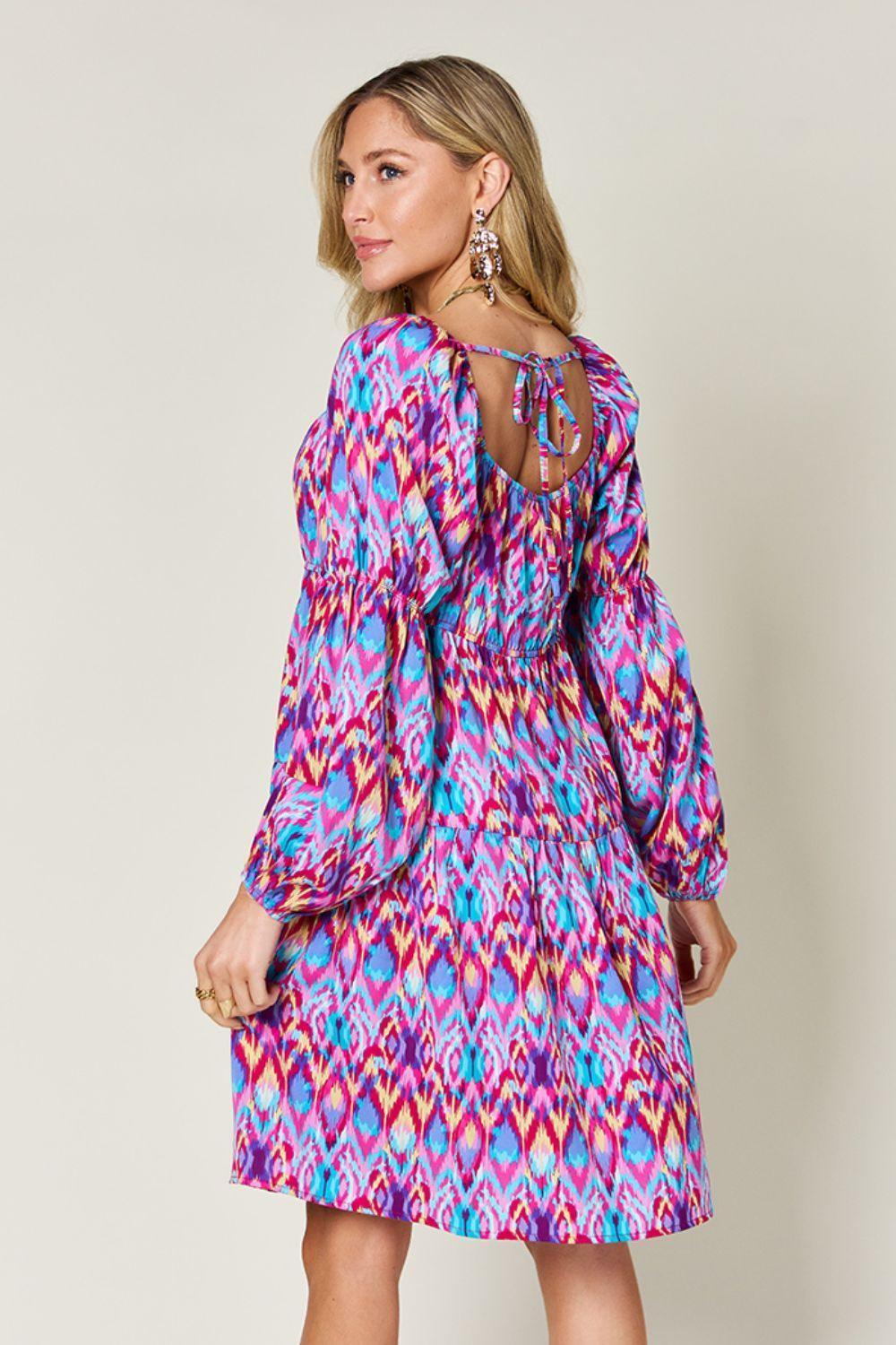 Double Take Full Size Printed Long Sleeve Dress - ClubOn
