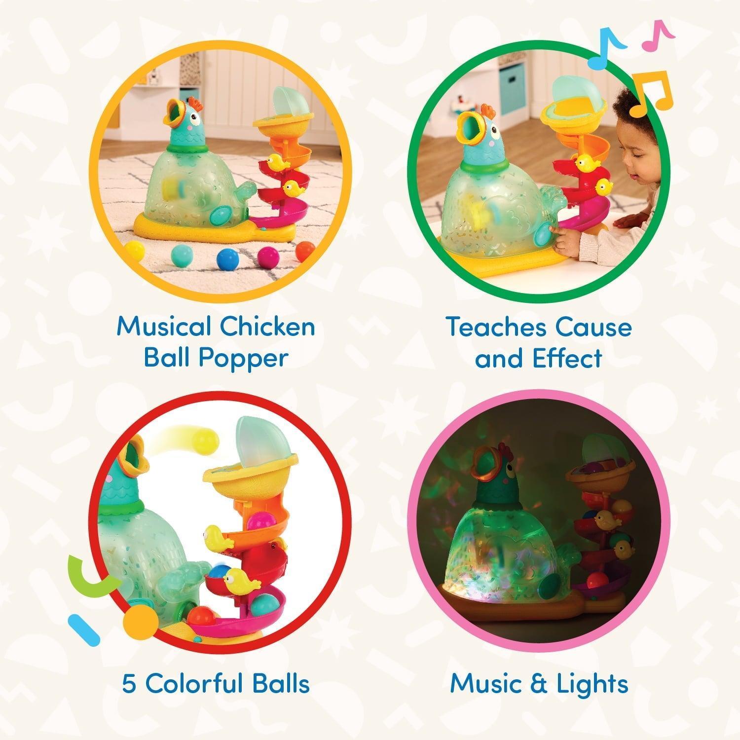 Battat Pop-A-Doodle-Doo Chicken Ball Popper with Music & Lights, Baby and Toddler Toy - ClubOn