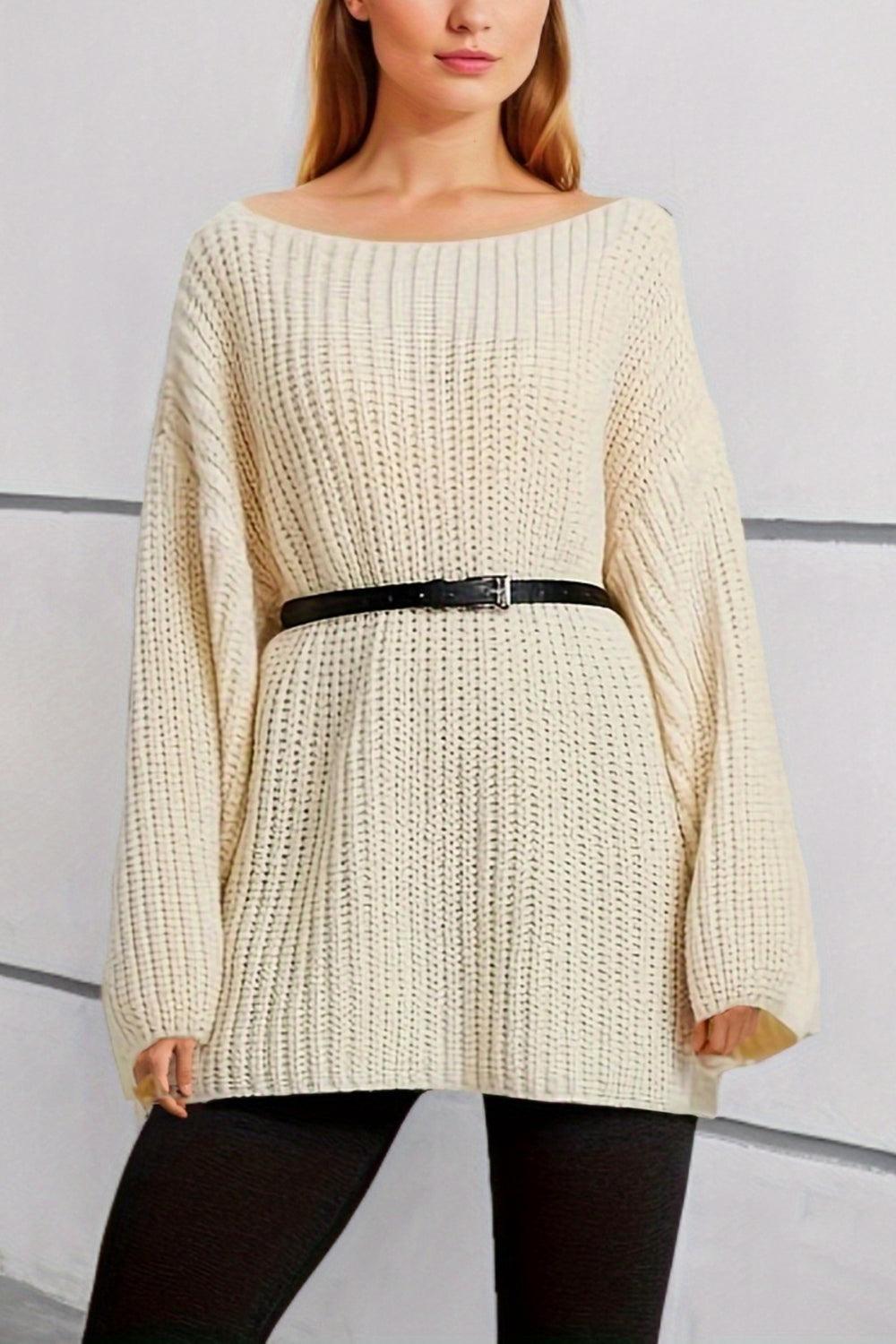 Boat Neck Dropped Shoulder Mini Sweater Dress - ClubOn