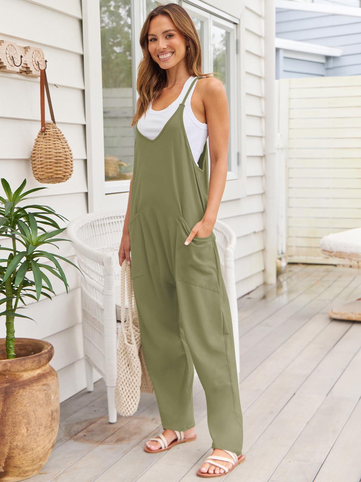 V-Neck Spaghetti Strap Jumpsuit - ClubOn