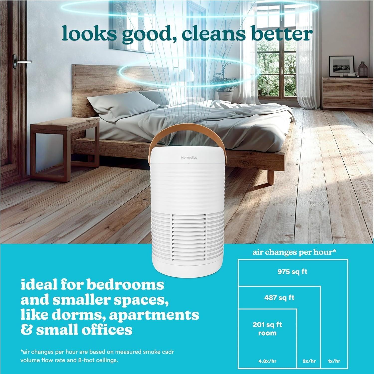 Homedics 3-in-1 Air Purifier – True HEPA, Activated Carbon Filter, 975 Sq. Ft Coverage, Reduces Bacteria & Odors - ClubOn