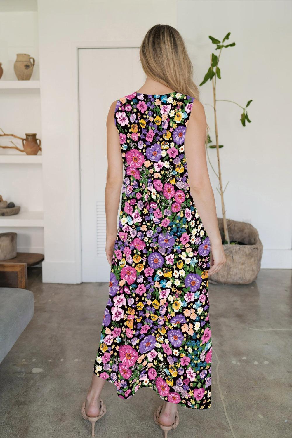 FAM-FAM Tiered Printed V-Neck Sleeveless Dress - ClubOn