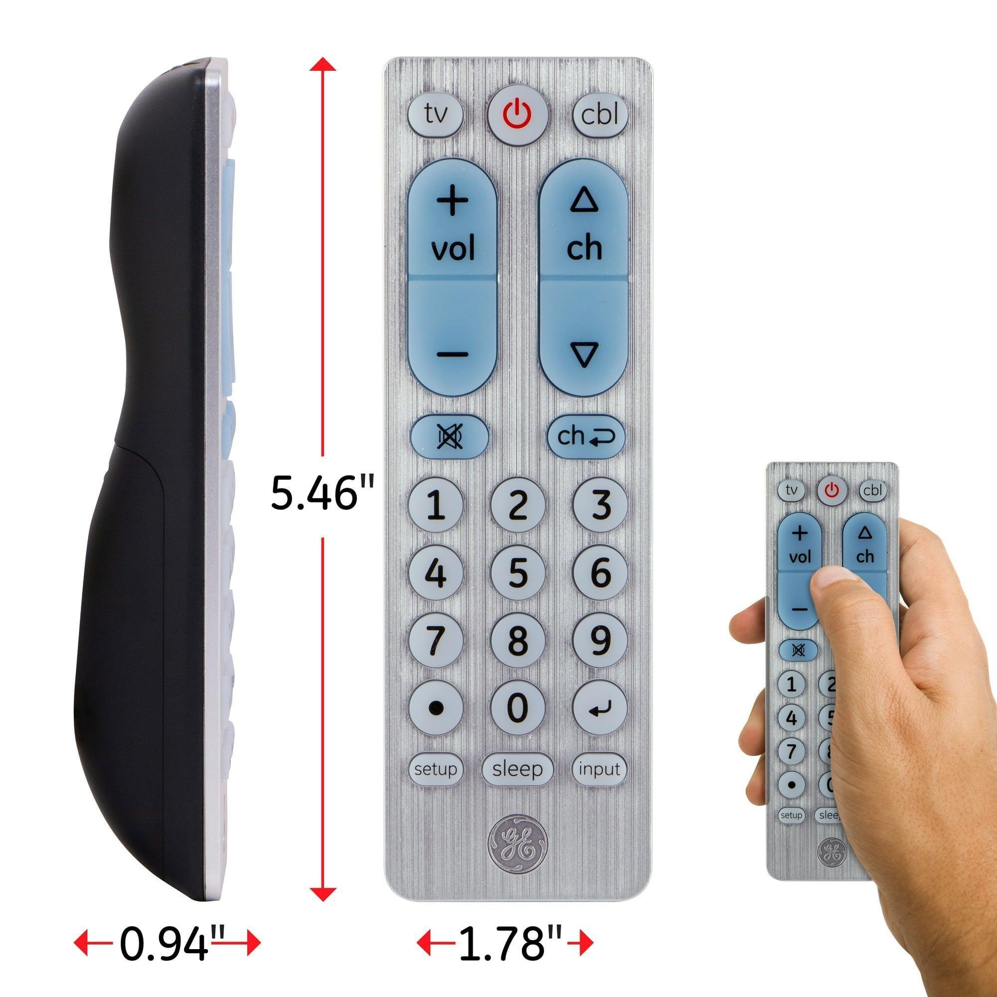 GE 2-Device Big Button Universal TV Remote Control – Easy-to-Use Silver, Model 69882 - ClubOn