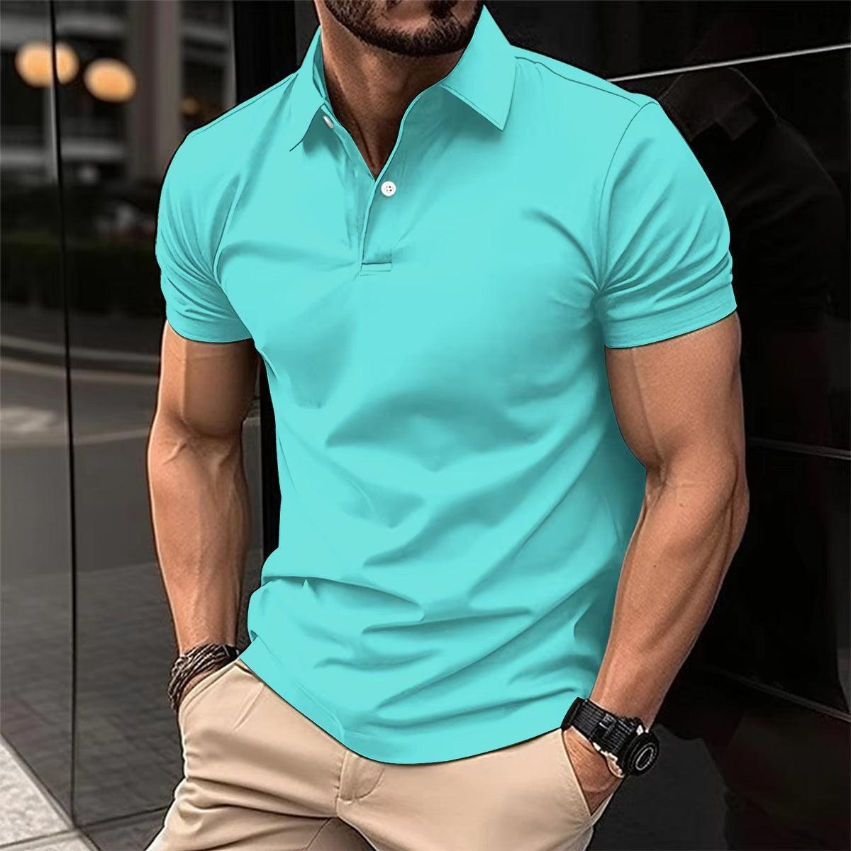 Men's Fashionable Button Polo T-Shirt - Solid Color Lapel Streetwear - ClubOn