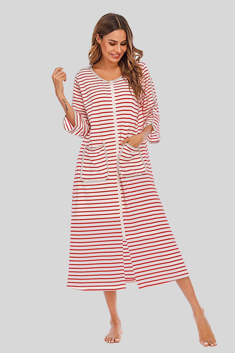 Round Neck Three-Quarter Sleeve Midi Night Dress - ClubOn