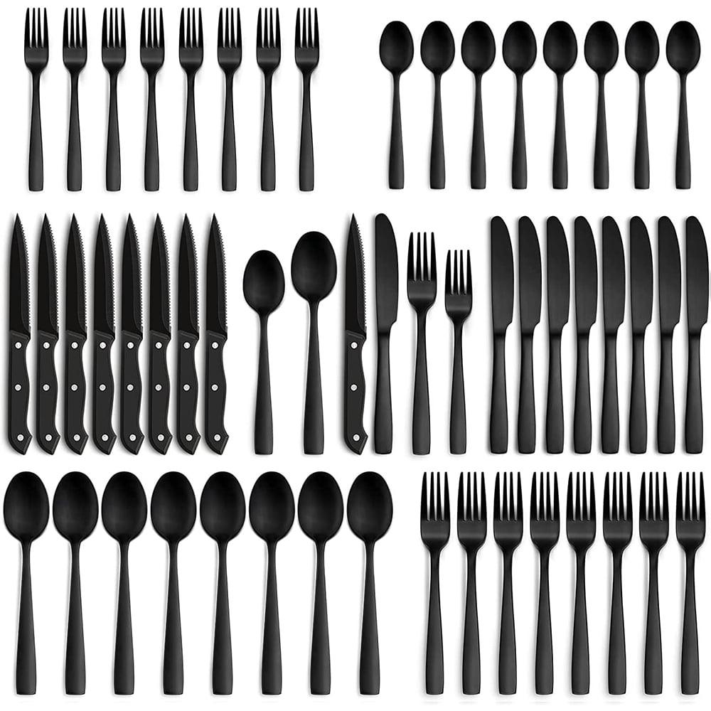 48-Piece Black Silverware Set – Stainless Steel Flatware Cutlery, Spoons, Forks & Knives - ClubOn