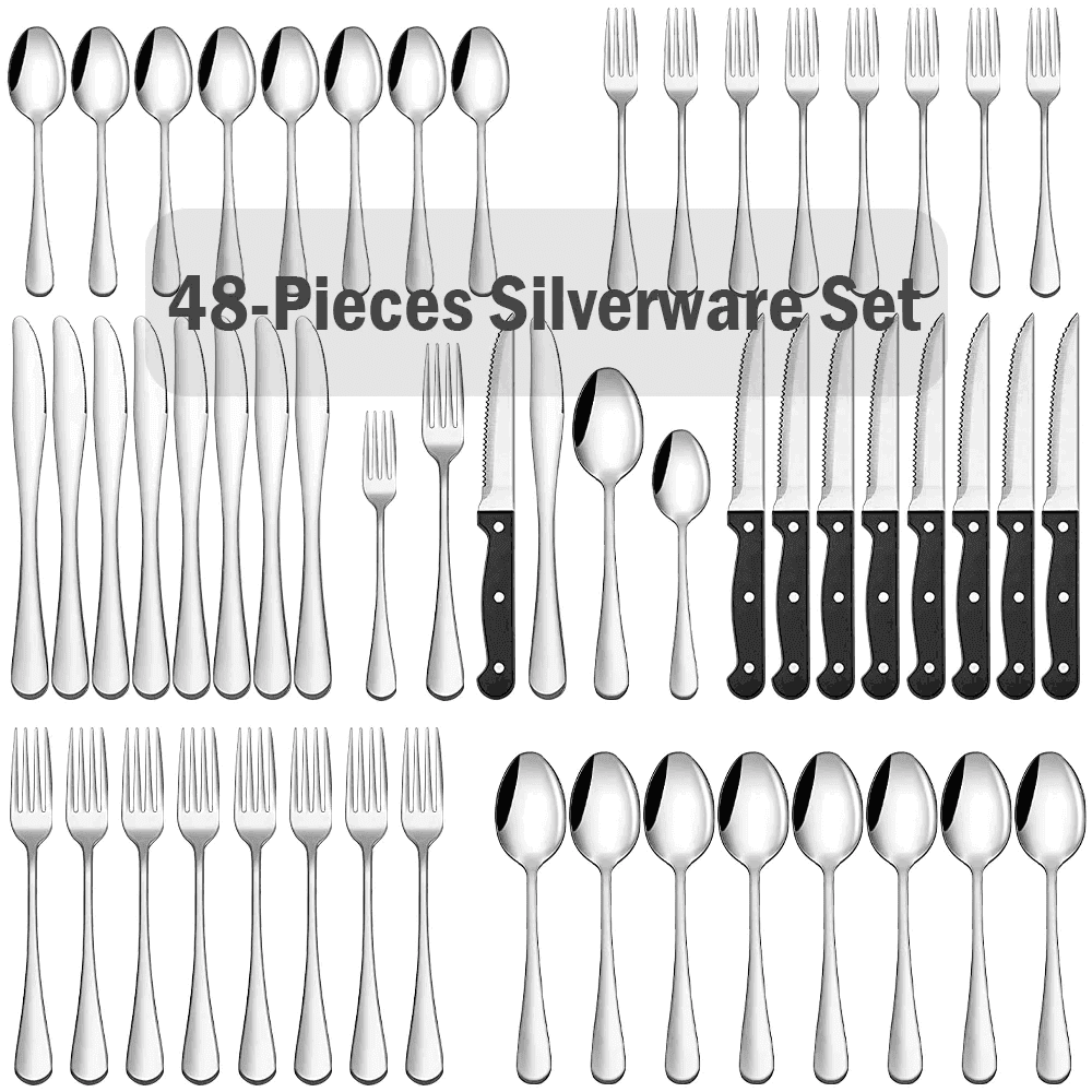 48-Piece Silverware Set for 8 – Stainless Steel Flatware Cutlery Set, Forks & Spoons, Kitchen Tableware - ClubOn