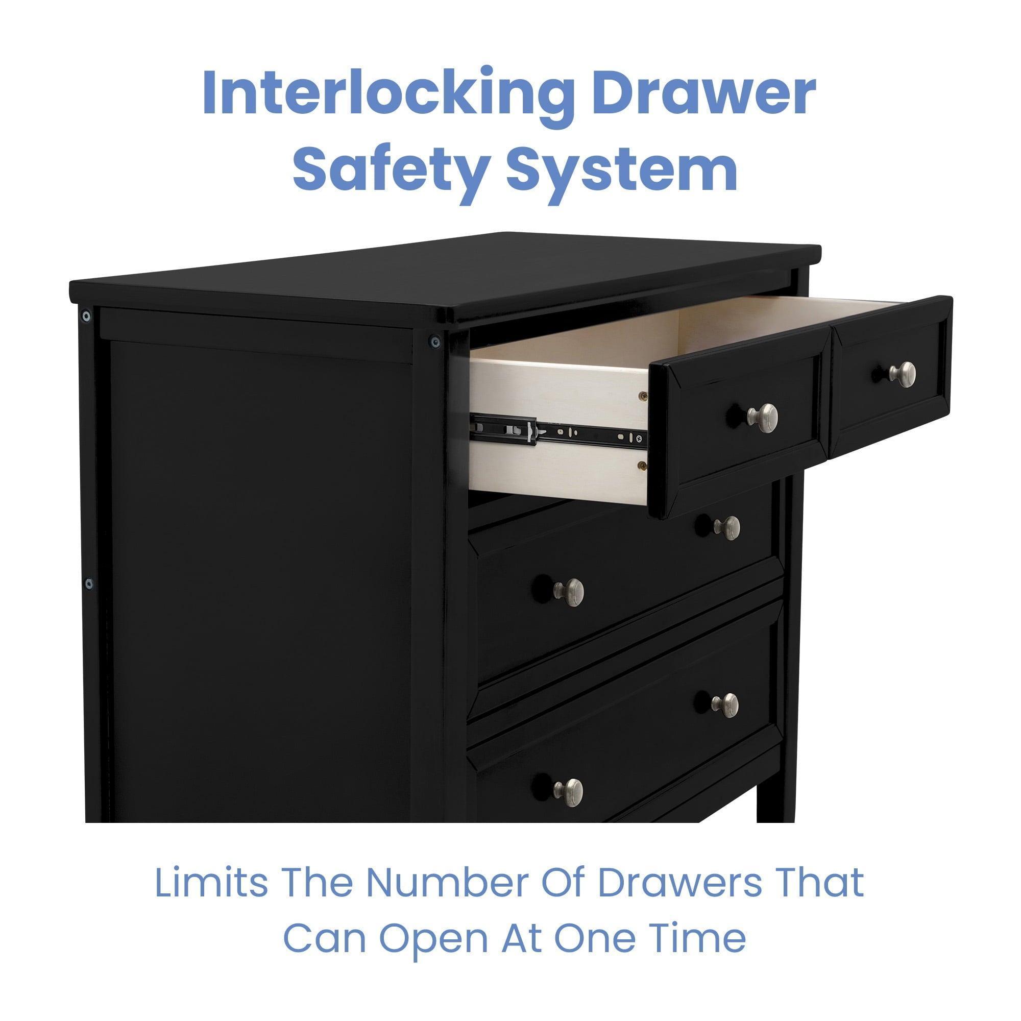 Delta Children Epic 3-Drawer Dresser with Interlocking Drawers – Black Ebony, Stylish & Sturdy Storage - ClubOn