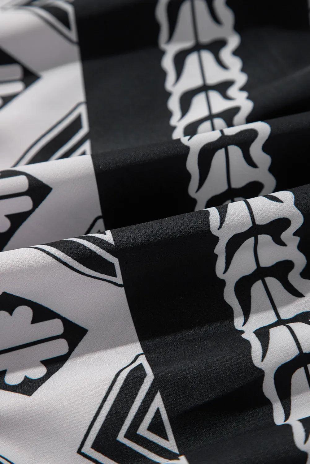 Tiered Printed Notched Half Sleeve Dress - ClubOn