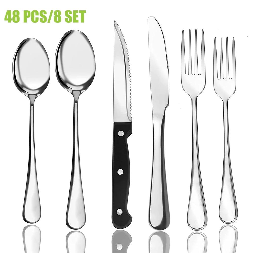 48-Piece Silverware Set for 8 – Stainless Steel Flatware Cutlery Set, Forks & Spoons, Kitchen Tableware - ClubOn