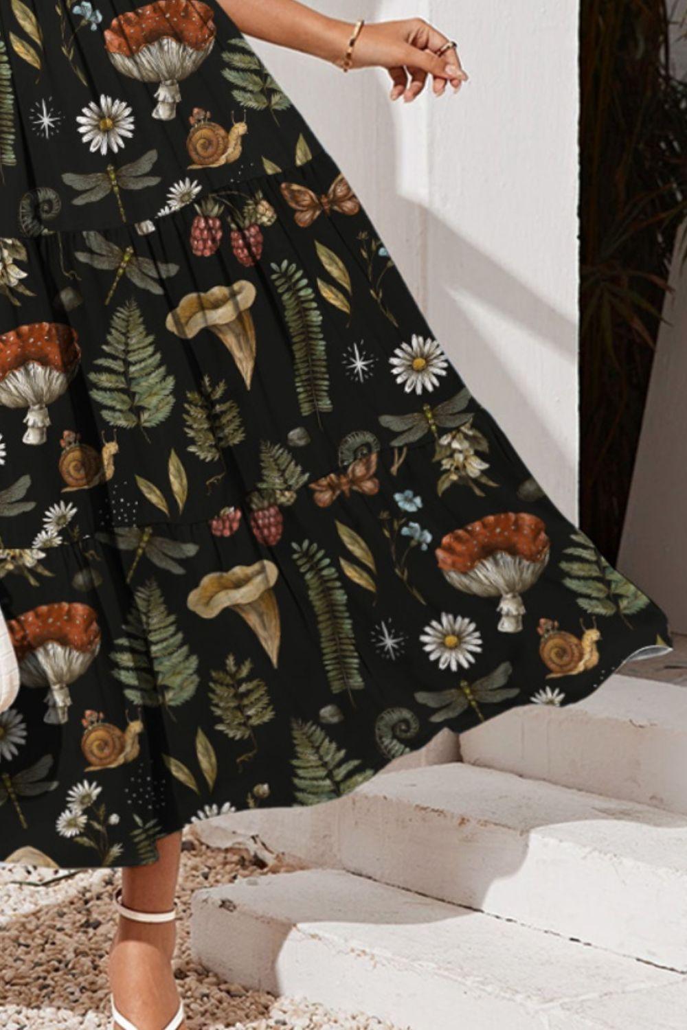 FAM-FAM Tiered Printed Square Neck Cami Dress - ClubOn