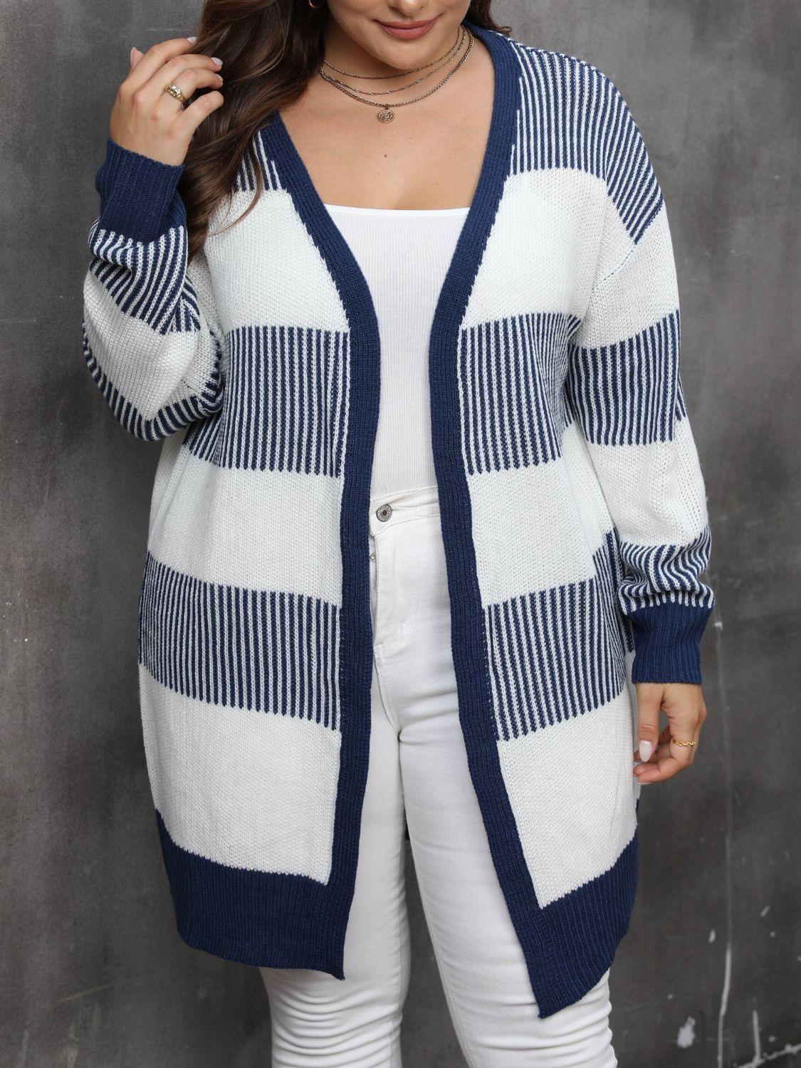 Plus Size Open Front Long Sleeve Cardigan - ClubOn