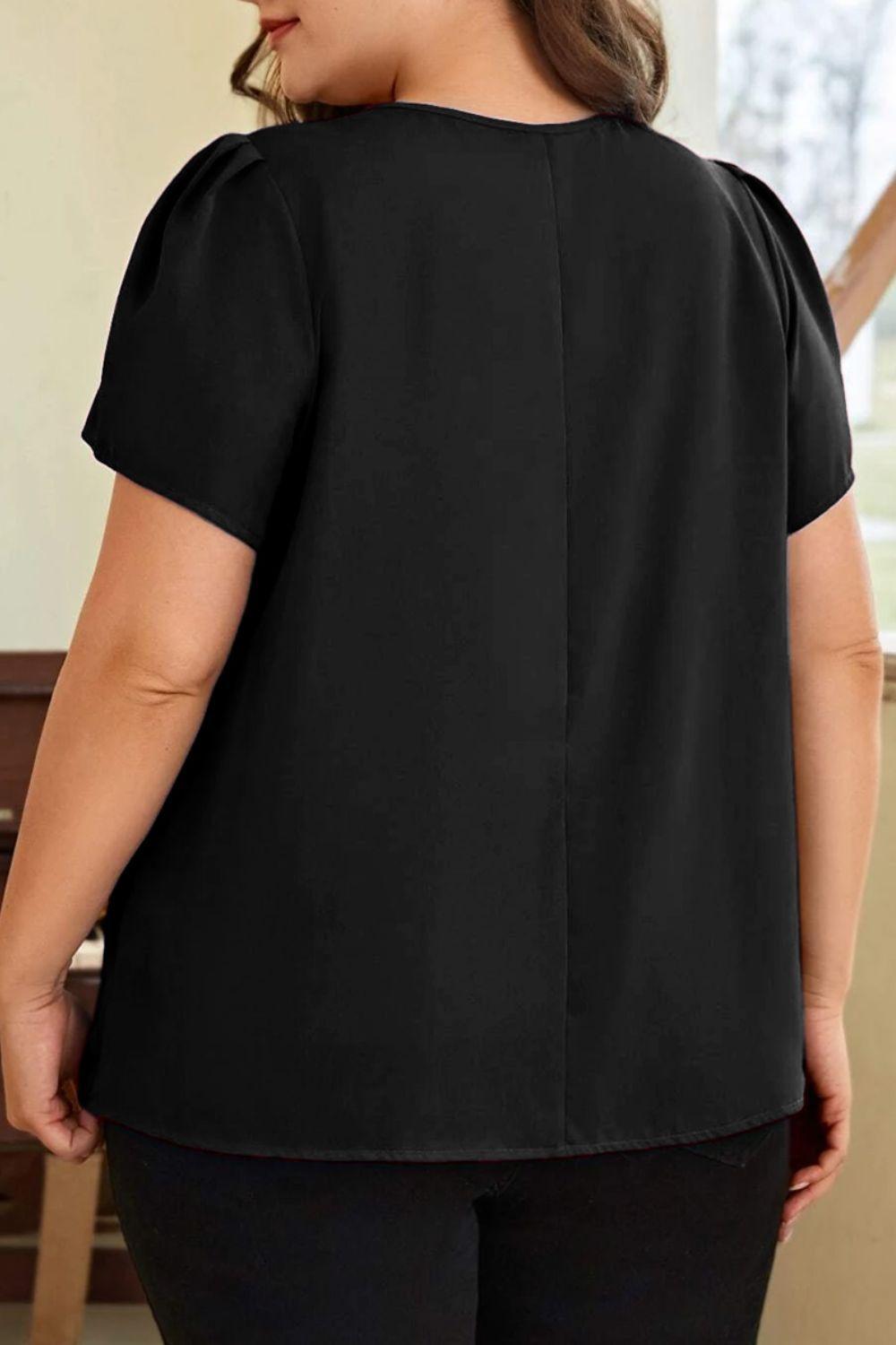 Plus Size Round Neck Short Sleeve Blouse - ClubOn