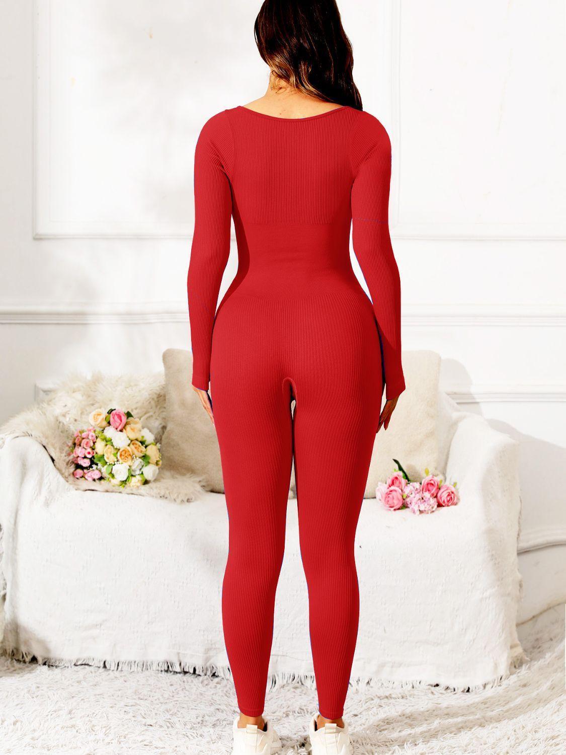 Scoop Neck Long Sleeve Active Jumpsuit - ClubOn