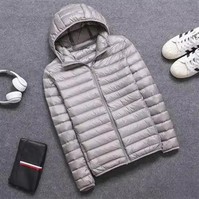 Men's Slim Fit Winter Down Cotton Coat - Hooded Warm Cropped Jacket - ClubOn