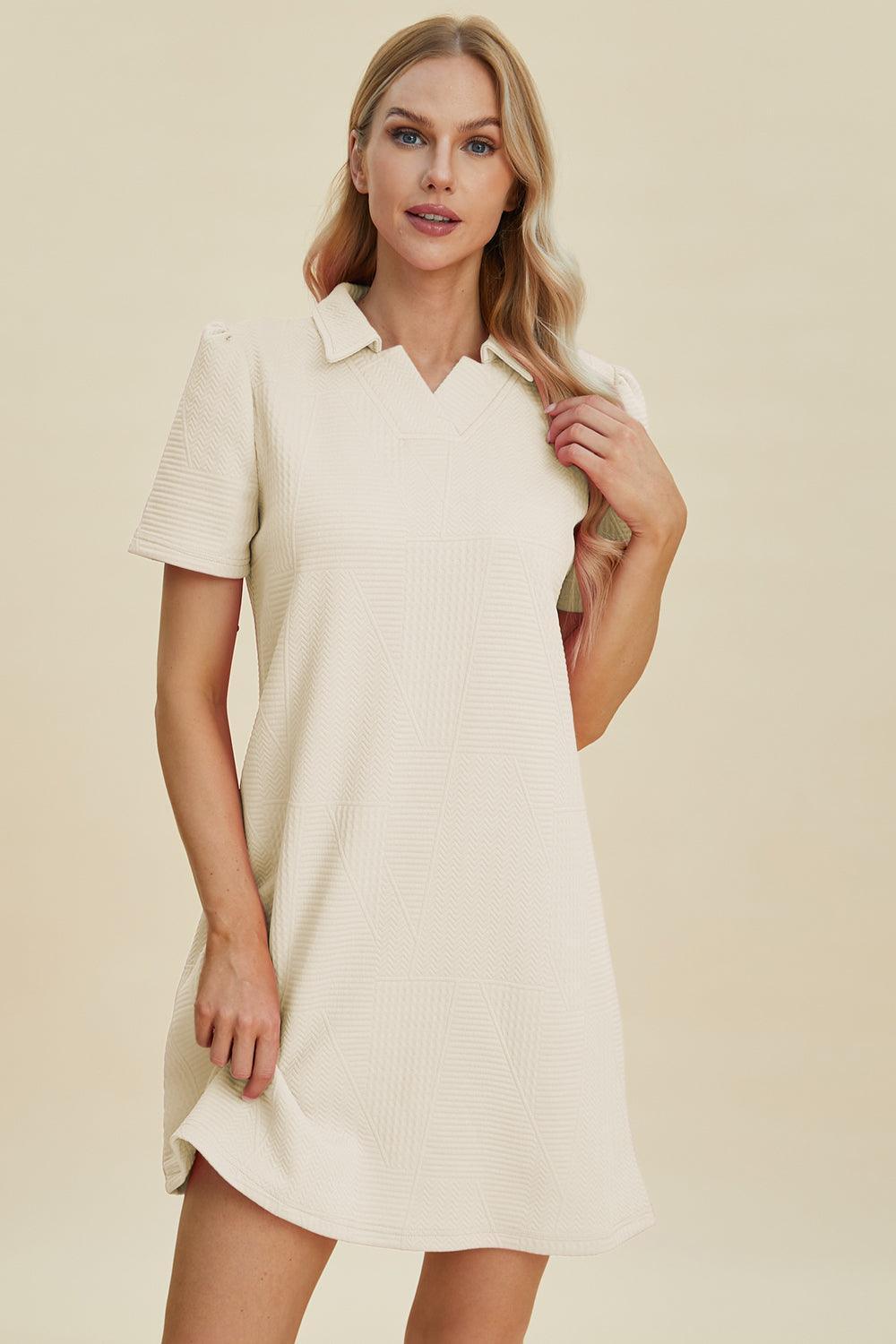 Double Take Full Size Texture Short Sleeve Dress - ClubOn