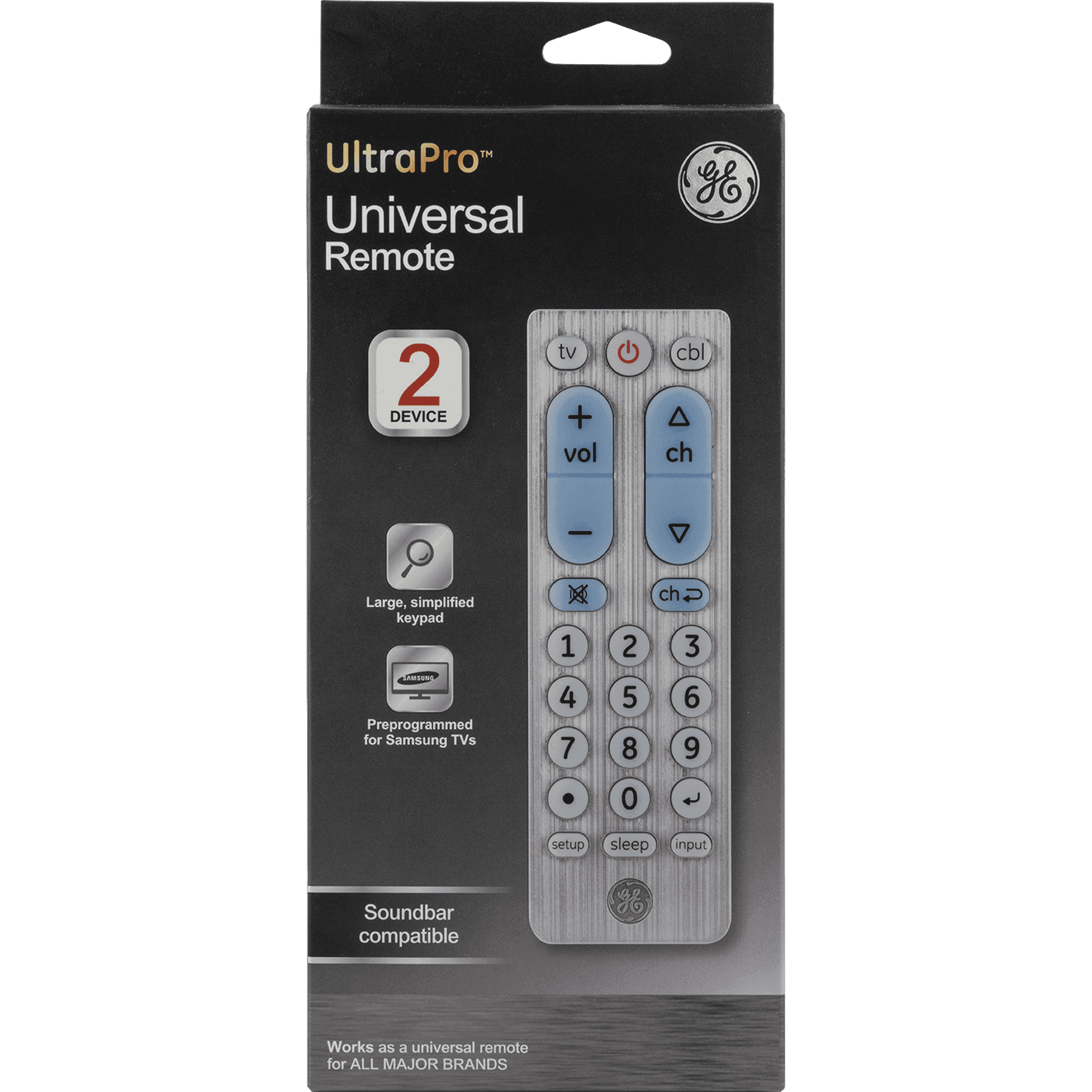 GE 2-Device Big Button Universal TV Remote Control – Easy-to-Use Silver, Model 69882 - ClubOn