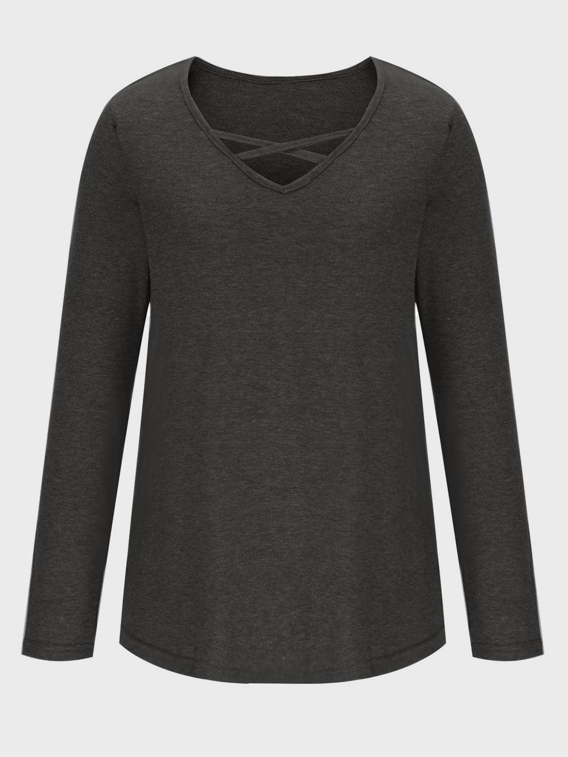 Crisscross V-Neck Long Sleeve T-Shirt - ClubOn