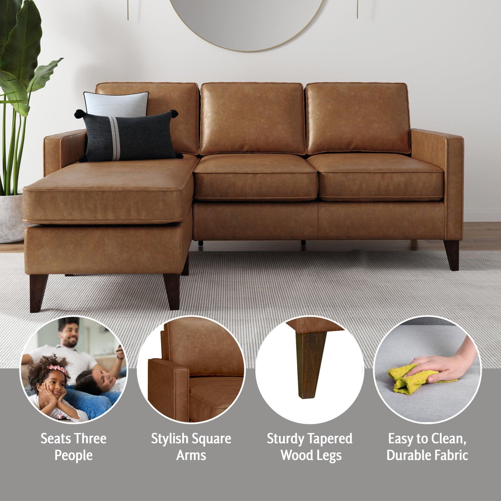 Hillsdale Jianna Faux Leather Reversible Sectional, Saddle Brown - ClubOn